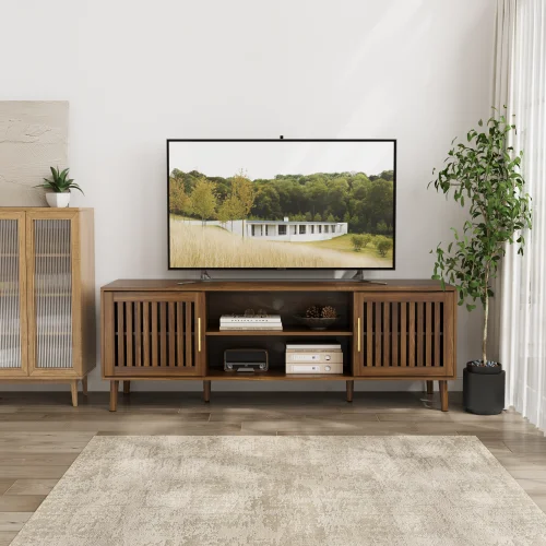 63 inch TV stand with 2 grille door cabinets and adjustable storage rack, suitable for  modern TV cabinets with 55/65/70 in The Pet & Home Store