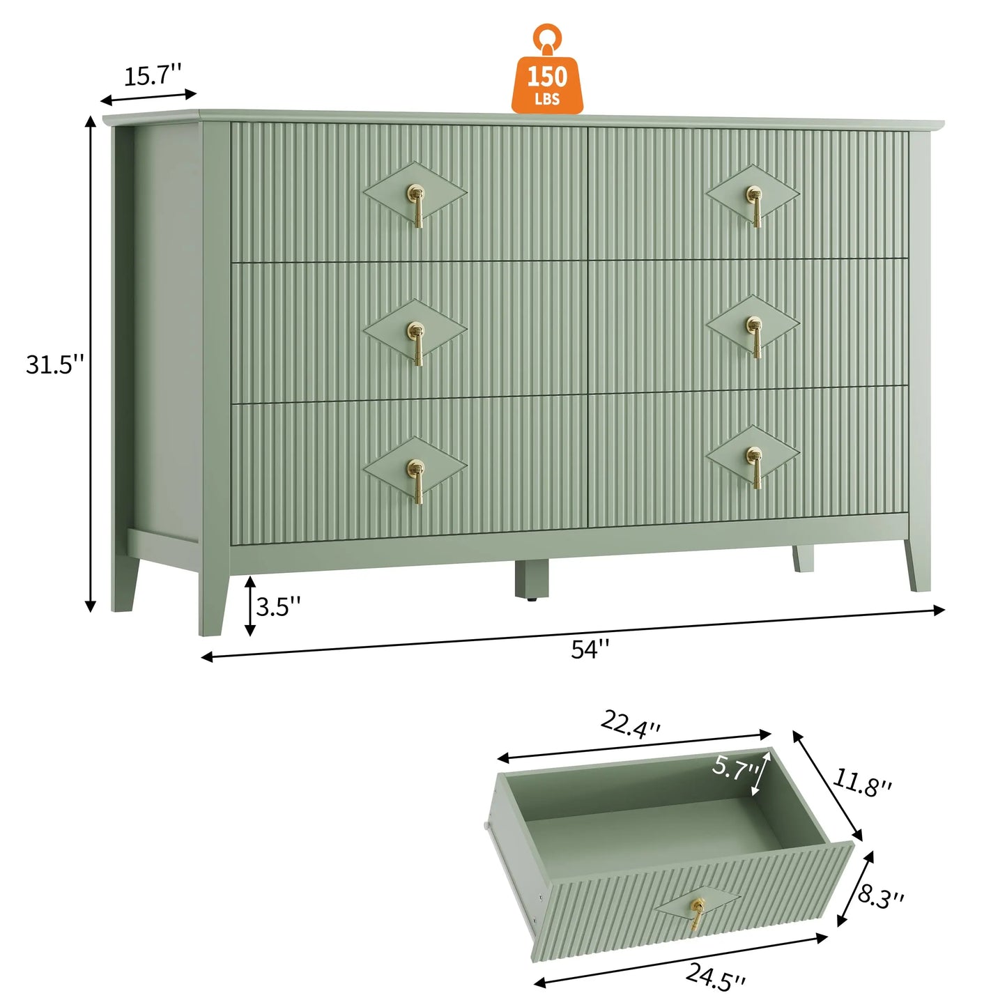 HiMISS Modern Six Drawer Dresser And TV Stand In Wood