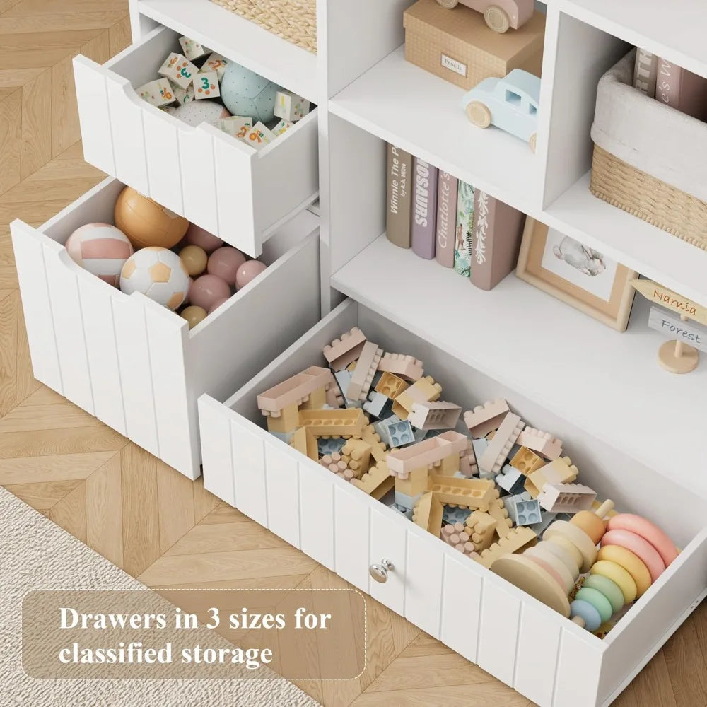 Kids Toy Storage Organizer With Bookshelf And Drawers