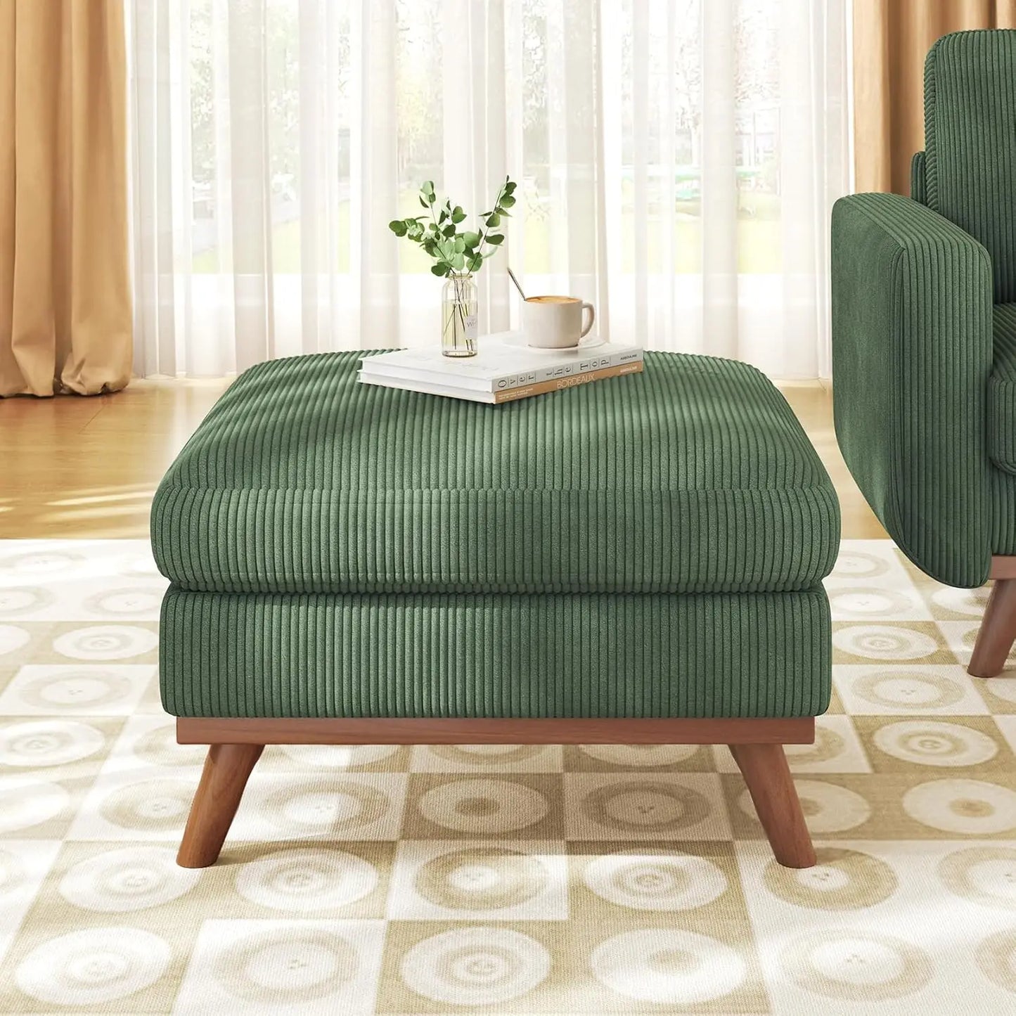 Corduroy L-Shape Modular Sofa With Movable Ottoman Sectional