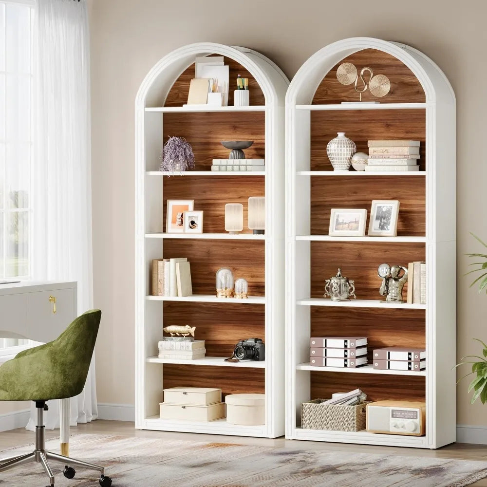 Six Tier Arched Bookshelf Open Floor Standing Display Shelf