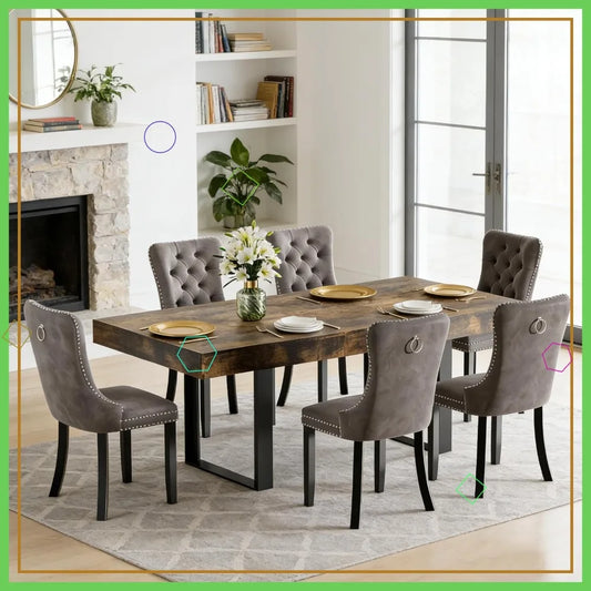 Extendable Dining Set For 6 With Rustic Farmhouse Chairs