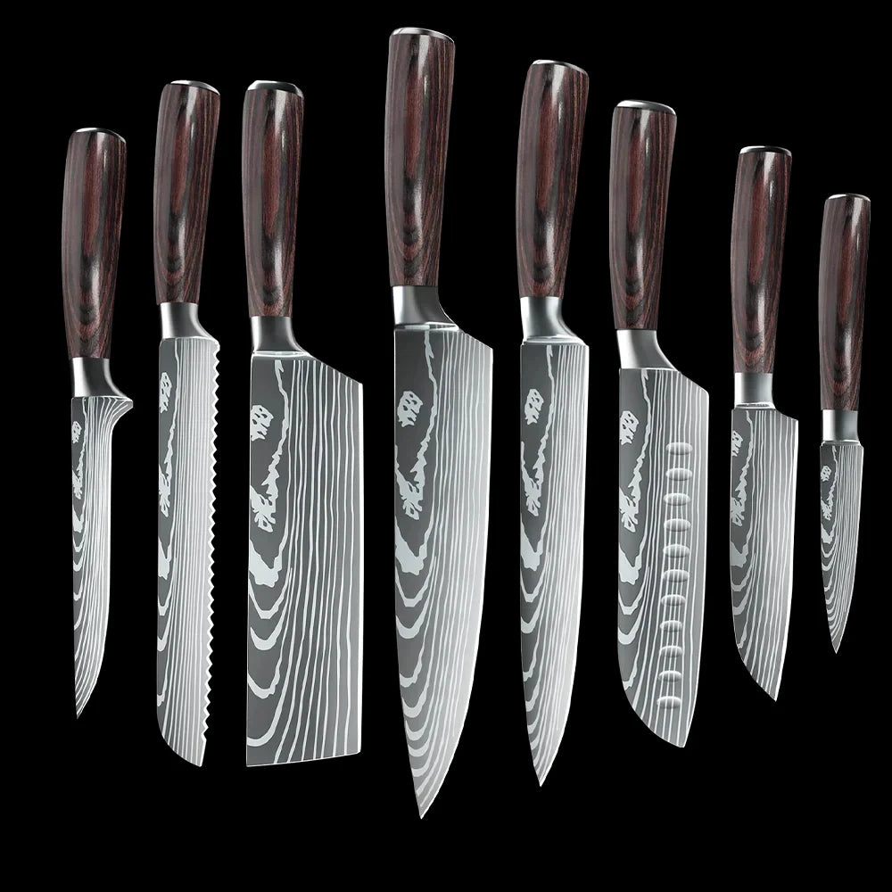 Stainless Steel Kitchen Knife Set Santoku Cleaver For Chefs
