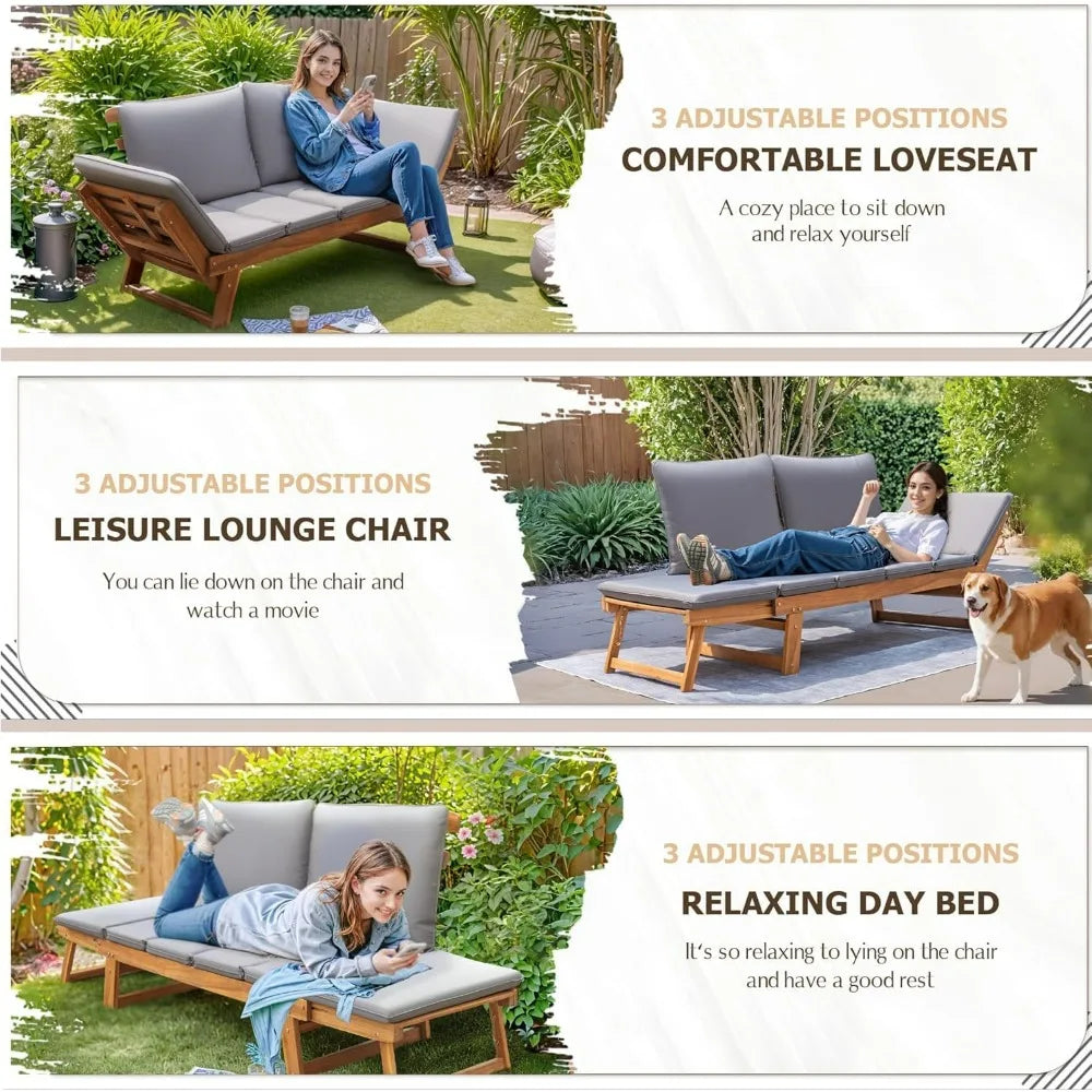 Outdoor Acacia Wood Patio Couch With Adjustable Armrests The Pet & Home Store