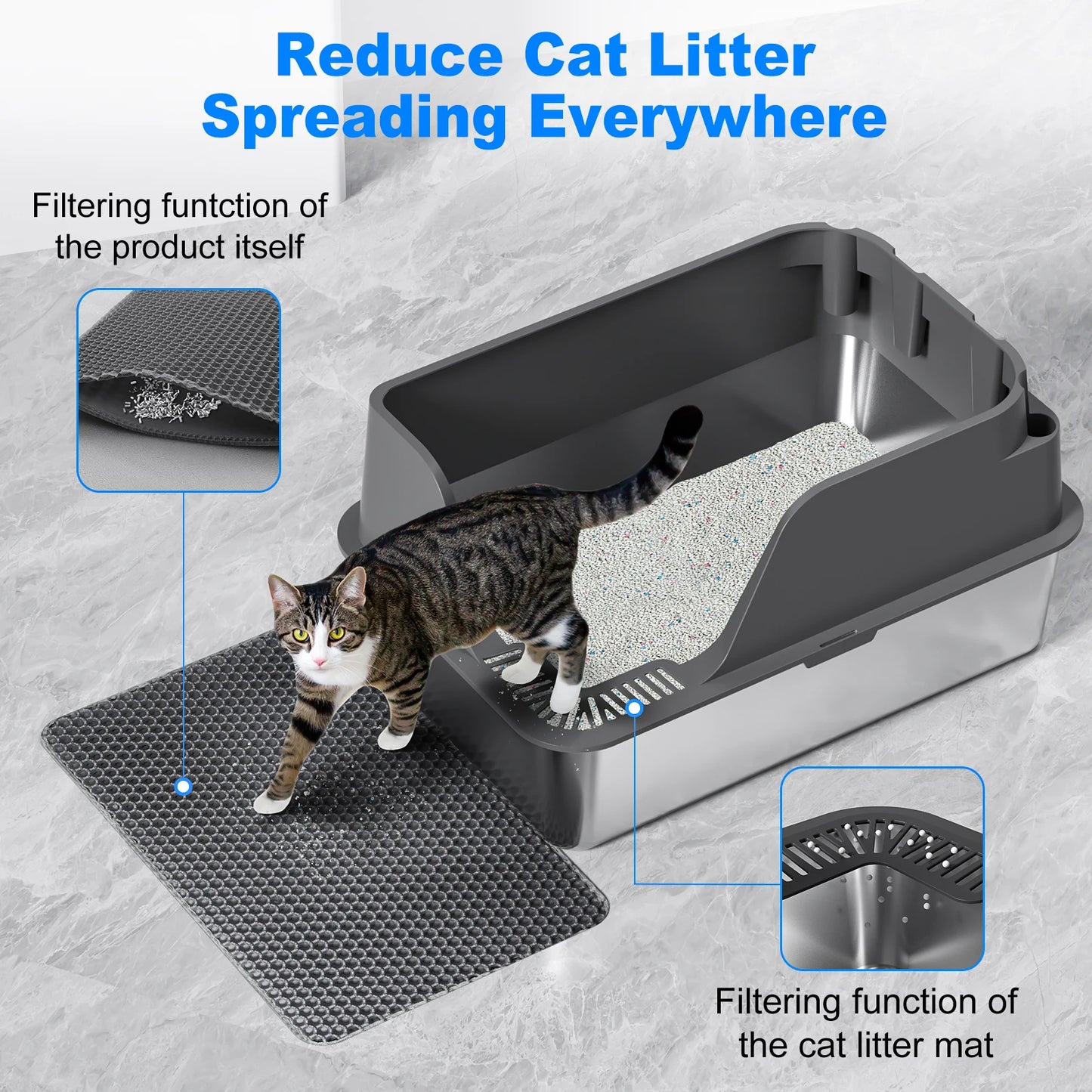 Stainless Steel Cat Litter Box Splash Proof Leakproof