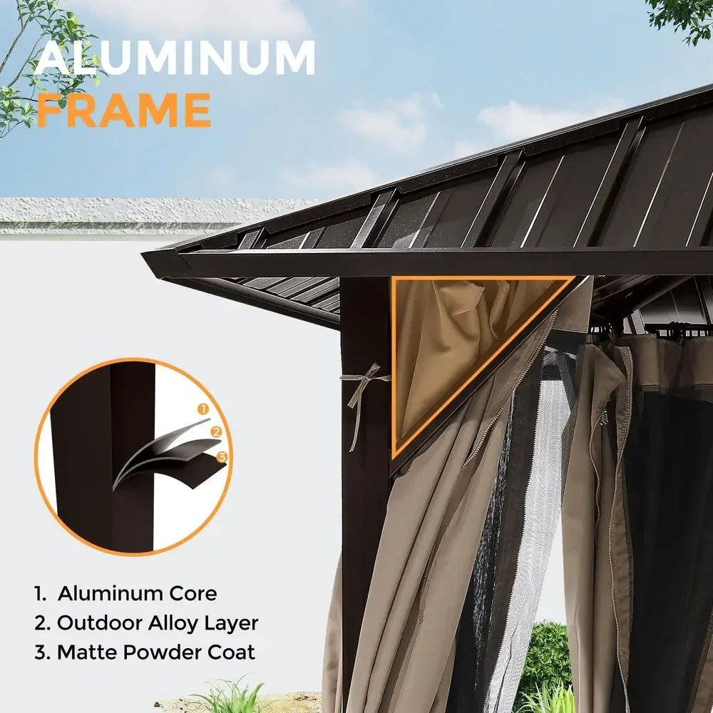 XMSJ Outdoor Gazebo With Hardtop And Double Galvanized Steel Roof