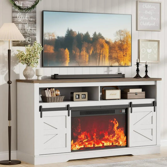 JUMMICO Fireplace TV Stand for 65+ Inch TV with 26'' Fireplace Entertainment Center with Storage Cabinet and Adjustable Shelves The Pet & Home Store