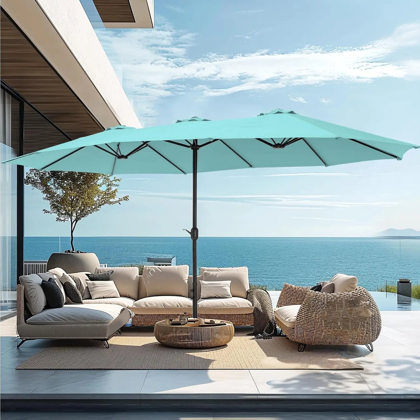 15' Double-Sided Rectangular Large Market Patio Umbrella with Base Included, Customized