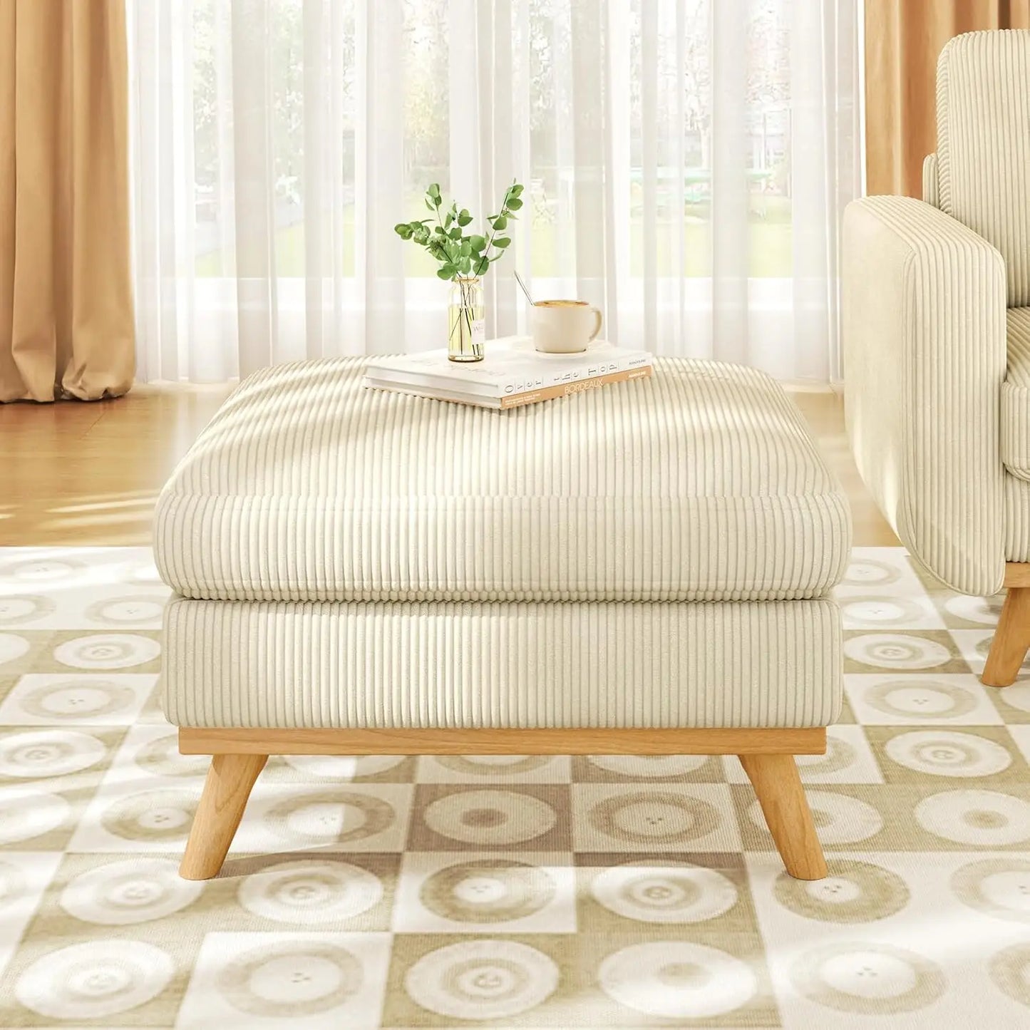 Corduroy L-Shape Modular Sofa With Movable Ottoman Sectional