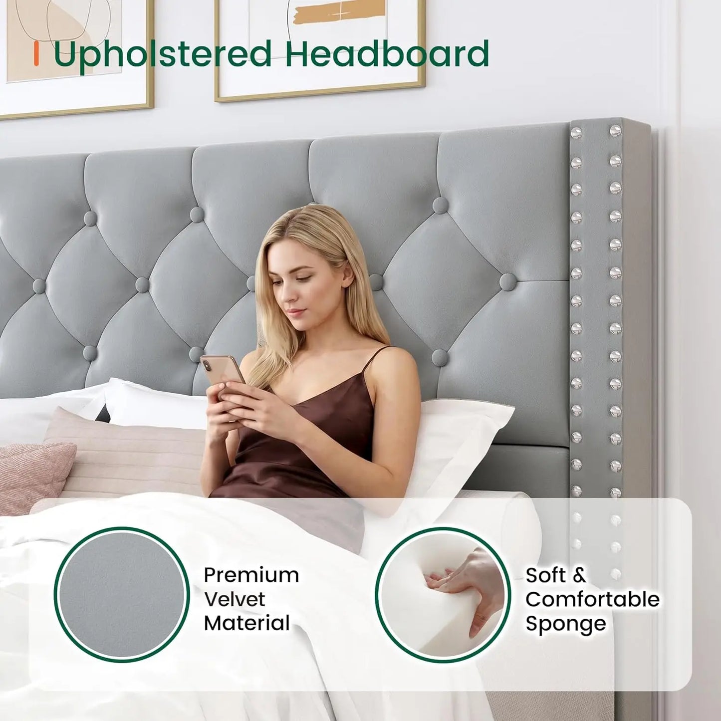 Queen Size Bed Frame Upholstered Platform Bed with 4 Storage Drawers and Tufted Headboard Bed Frame with Heavy Duty, Customized