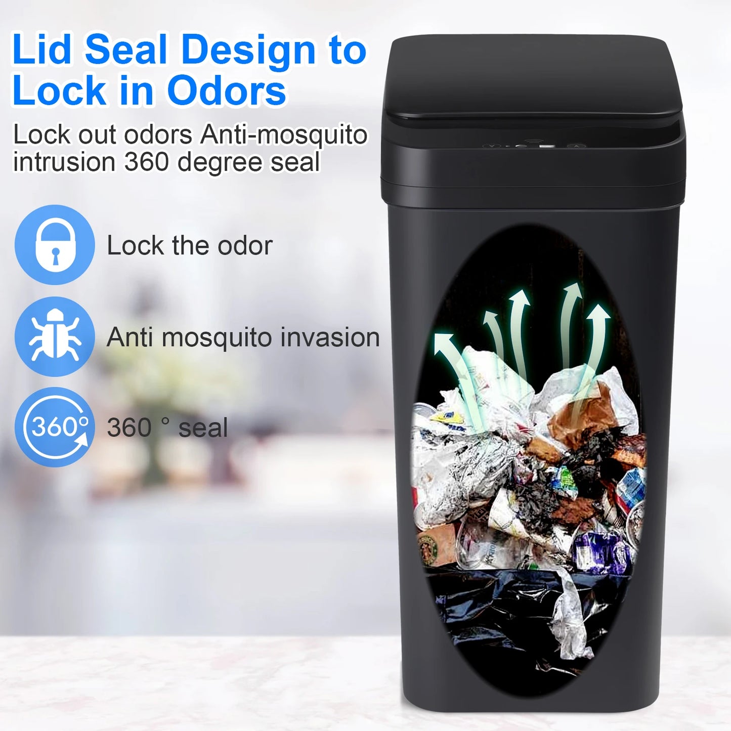 2 Pack Slim Touchless Trash Cans With Motion Sensor Lid