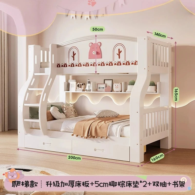 Multi-functional Wooden Bunk Bed For Kids Cabinet Double Bed Storage Drawers 2 People Decker Kids Bed Frame Bedroom Furniture
