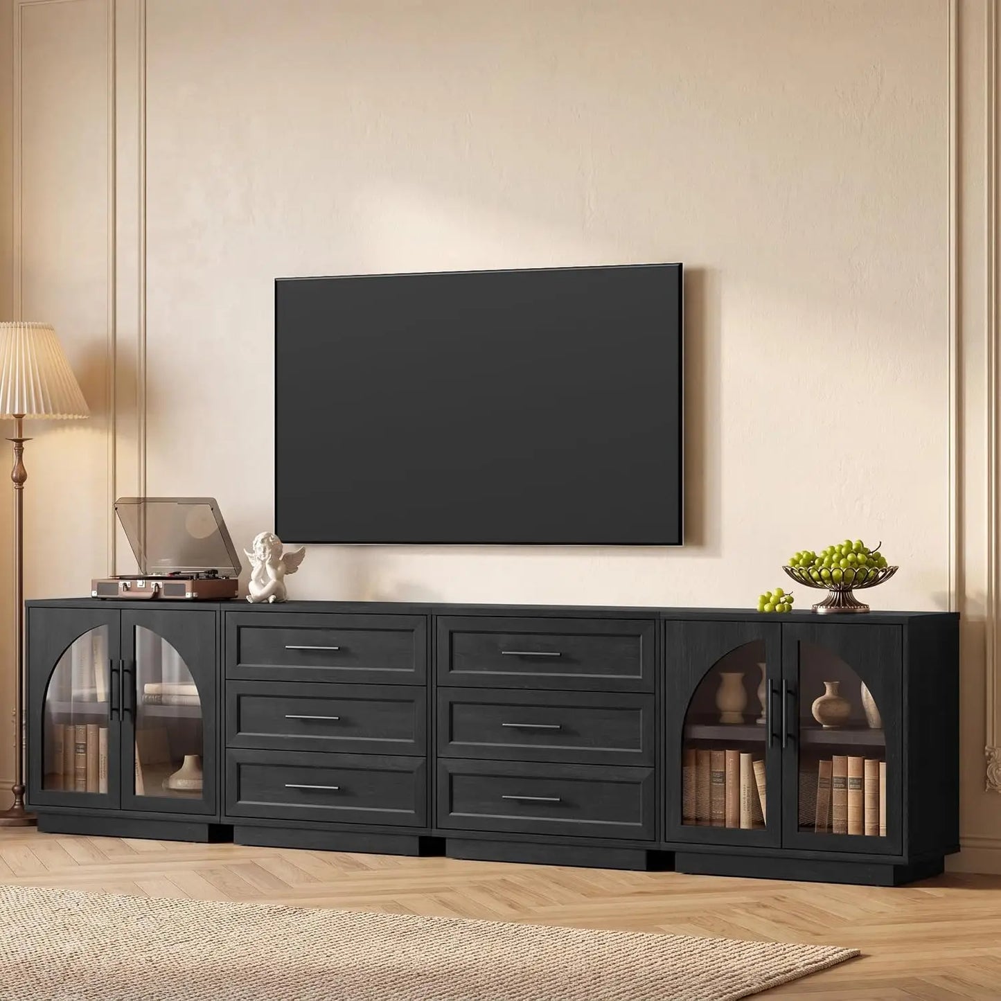 Buffet Cabinet With Glass Doors Modern Arched Sideboard