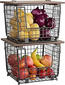 Wire Storage Basket Pantry Stackable Organizer For Produce