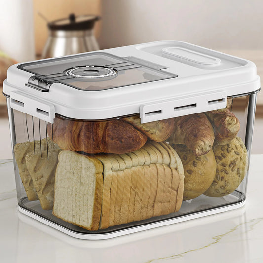 Bread Box For Kitchen Countertop, Airtight Bread Storage Container, Time Recording Bread Keeper with Lid,Bread Storage For Homemade Breads, Toast, And Cookies, White Bread Holder.