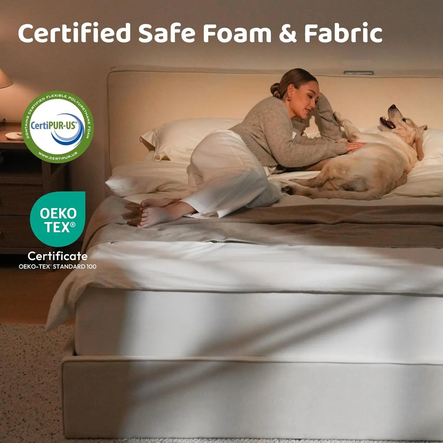 Platform Bed Frame with Plush Upholstered Headboard, Noise-Free Stability, Easy Assembly, Wood Slats