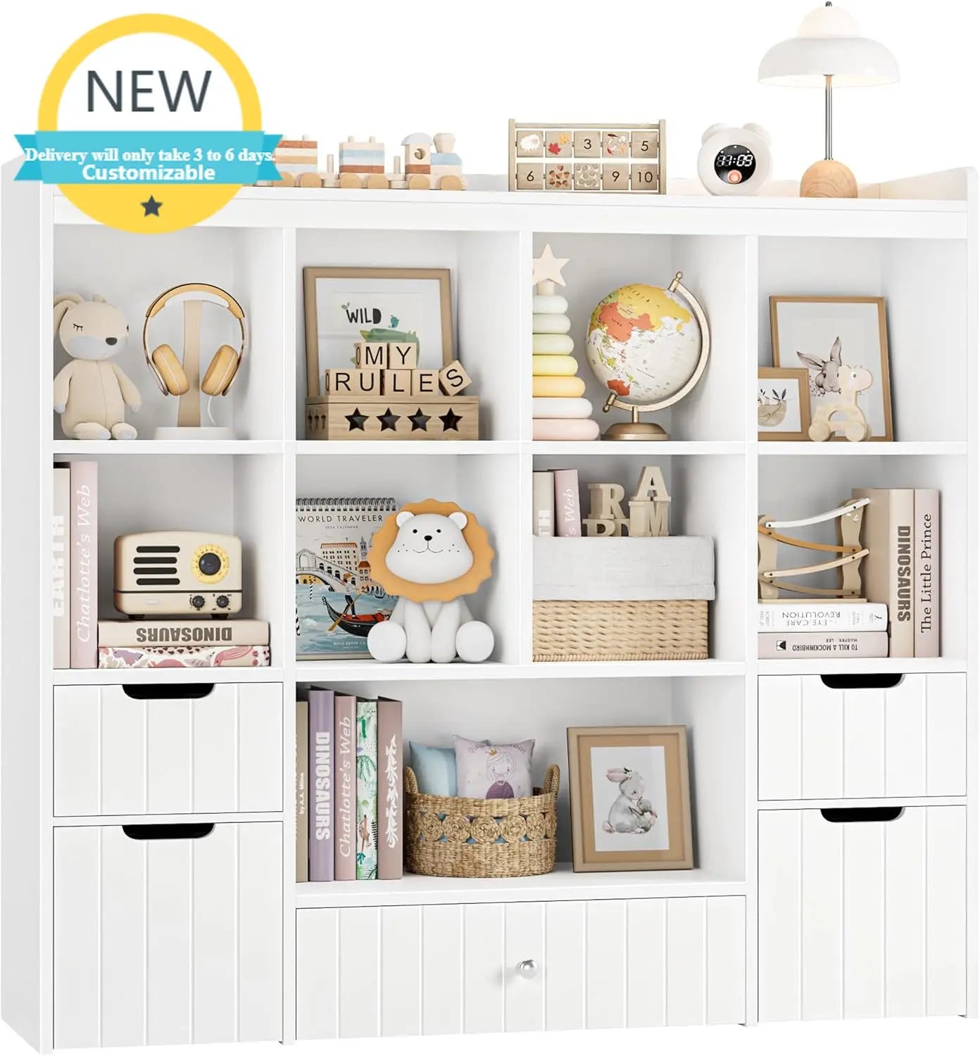 Kids Toy Storage Organizer With Bookshelf And Drawers