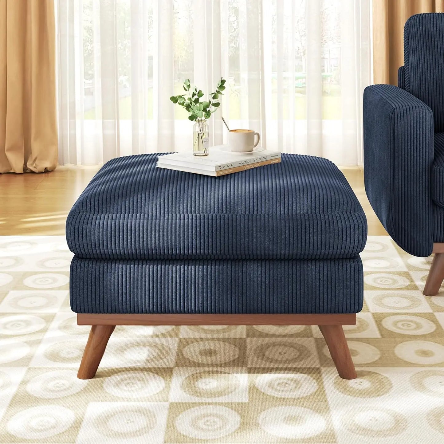 Corduroy L-Shape Modular Sofa With Movable Ottoman Sectional