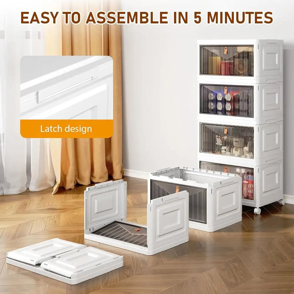 4 Tier Storage Bins With Lids Stackable Organizers With Wheels
