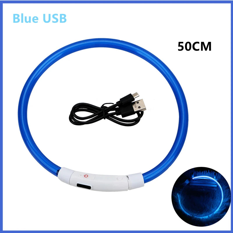 USB Rechargeable Luminous Pet Collar With Adjustable Led Night Light