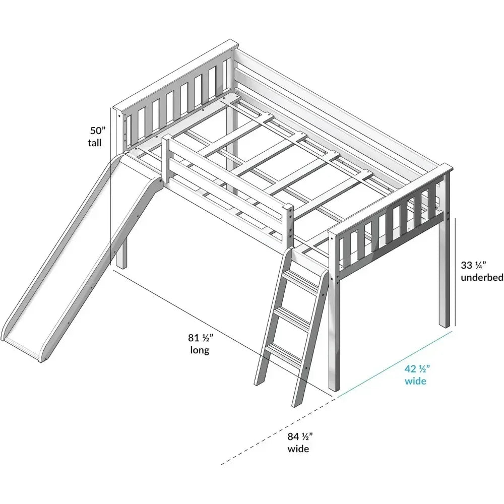 Loft Bed For Kids With Slide And Premium Bottom Curtains