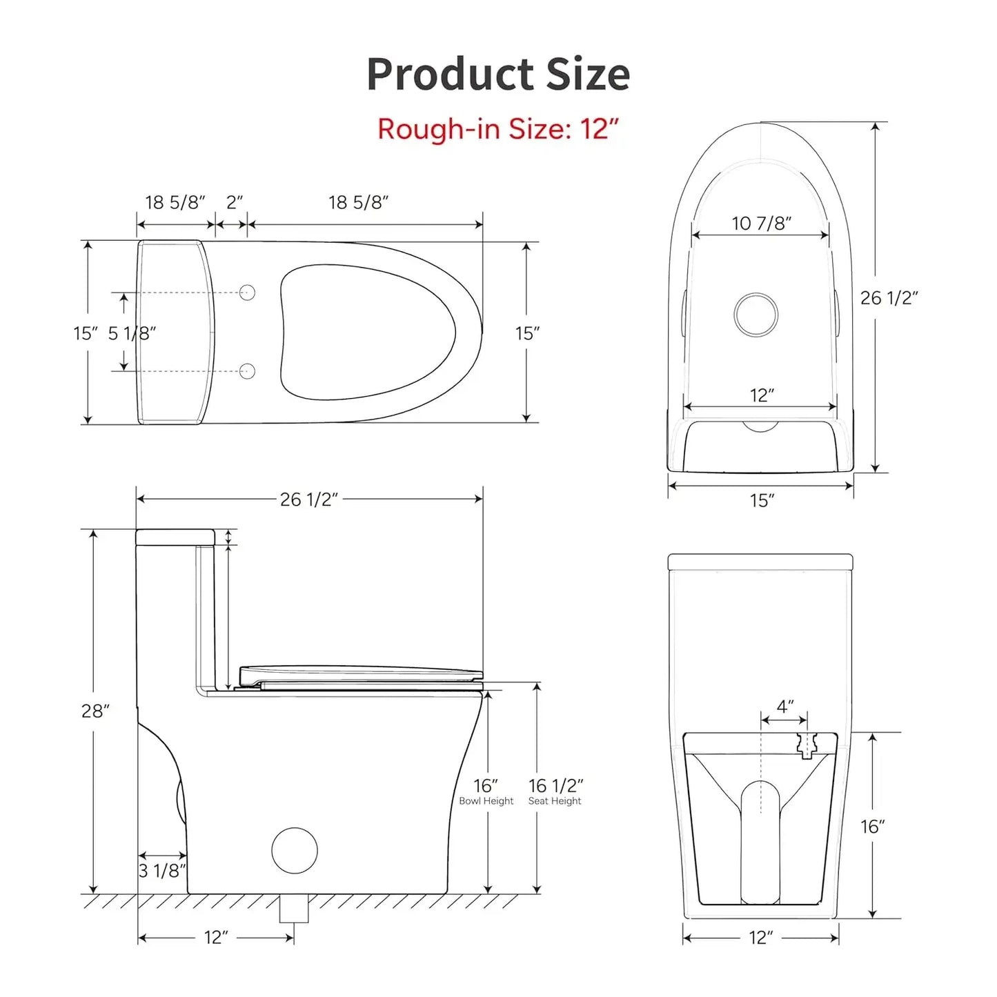 KE KING One Piece Toilet with Powerful Flush, Compact Toilet Elongated Side Lever Flush 1.28 GPF, Sleek Design, Customized