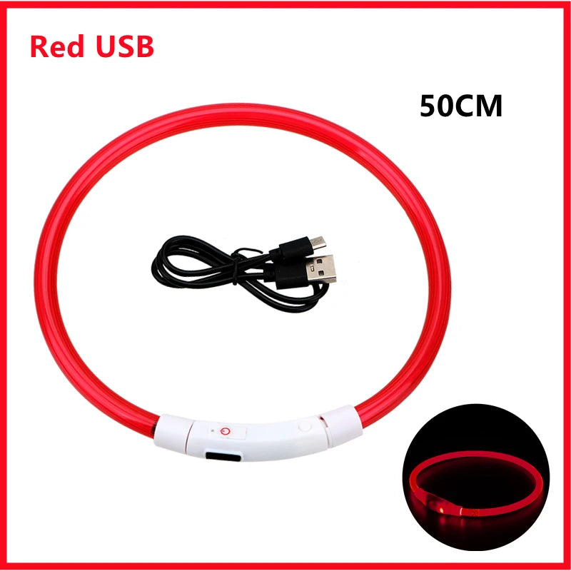 USB Rechargeable Luminous Pet Collar With Adjustable Led Night Light