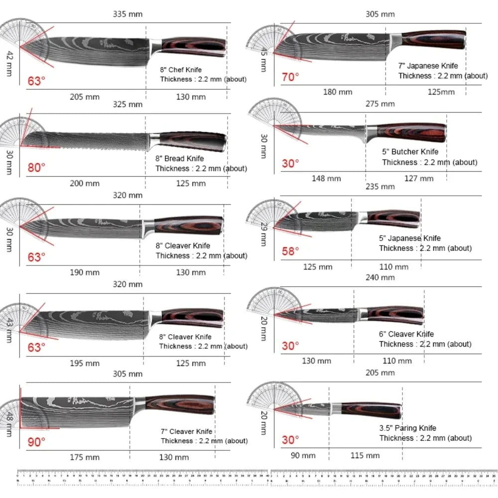 Stainless Steel Kitchen Knife Set Santoku Cleaver For Chefs