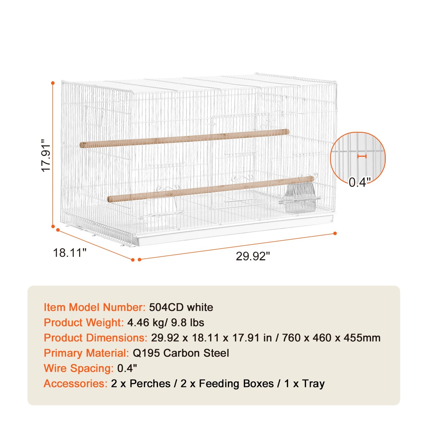 SUCCEBUY 30-Inch Flight Bird Cage, Stackable Small Animal Cage with Handle, Divided Birdcage for Travel, Portable Pet Cage for Small Birds