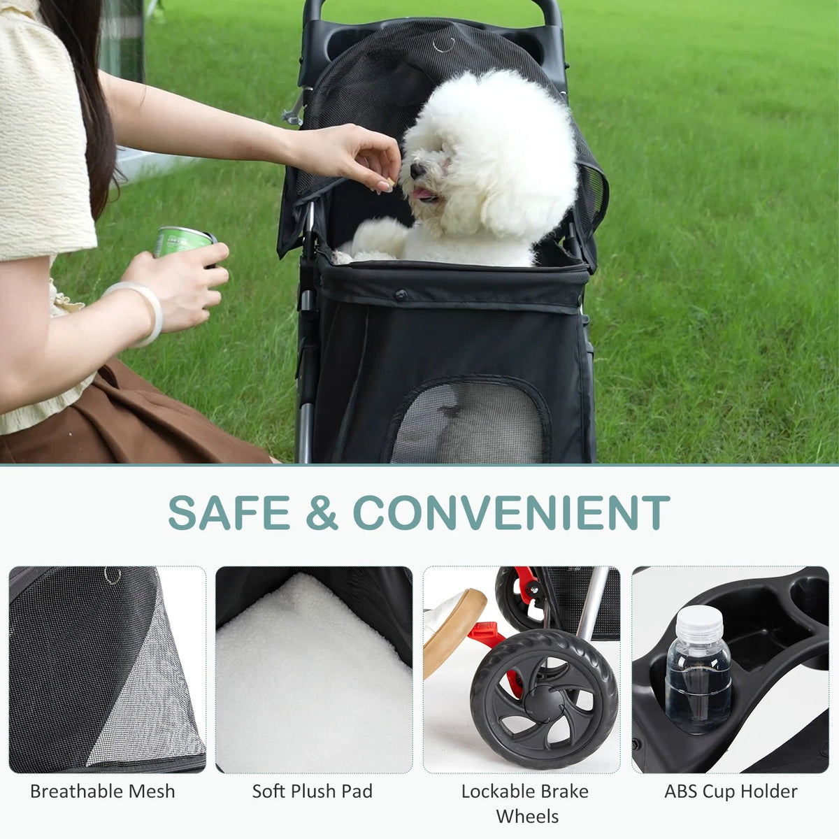 JHK 3 Wheels Foldable Pet Stroller for Small Dogs and Cats Stroller with Mesh Windows Storage Basket Cup Holder for Outdoor Use The Pet & Home Store
