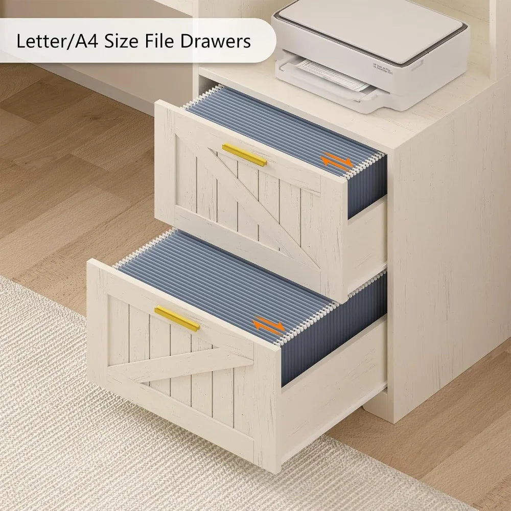 L Shaped Home Office Desk With USB Outlet And Storage