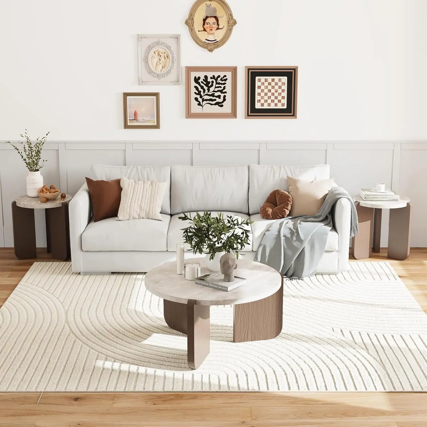 Round Coffee Table Set of 2, Nesting Tables with Honeycomb Pattern, Modern End Table for Living Room, Farmhouse,, Customized