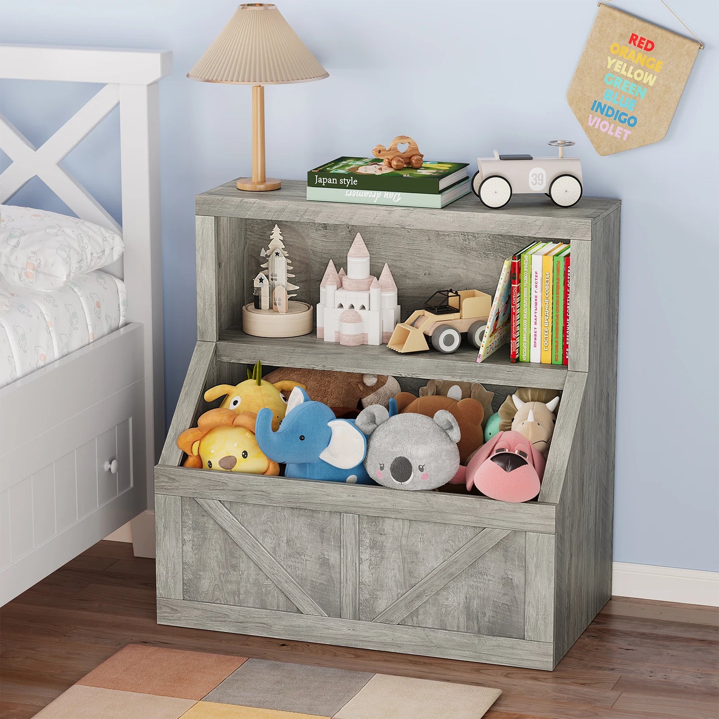 Wooden Toddler Bookshelf With Toy Storage Cubby Organizer