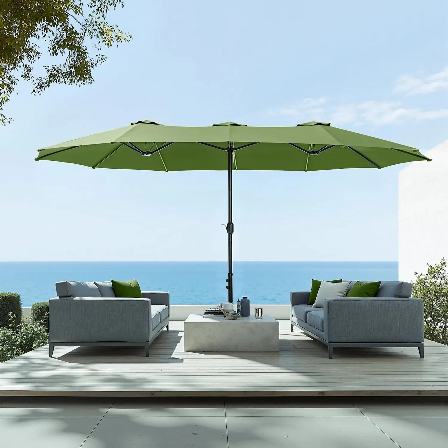 Rectangular Market Patio Umbrella Stainless Steel Frame Heavy Duty Base