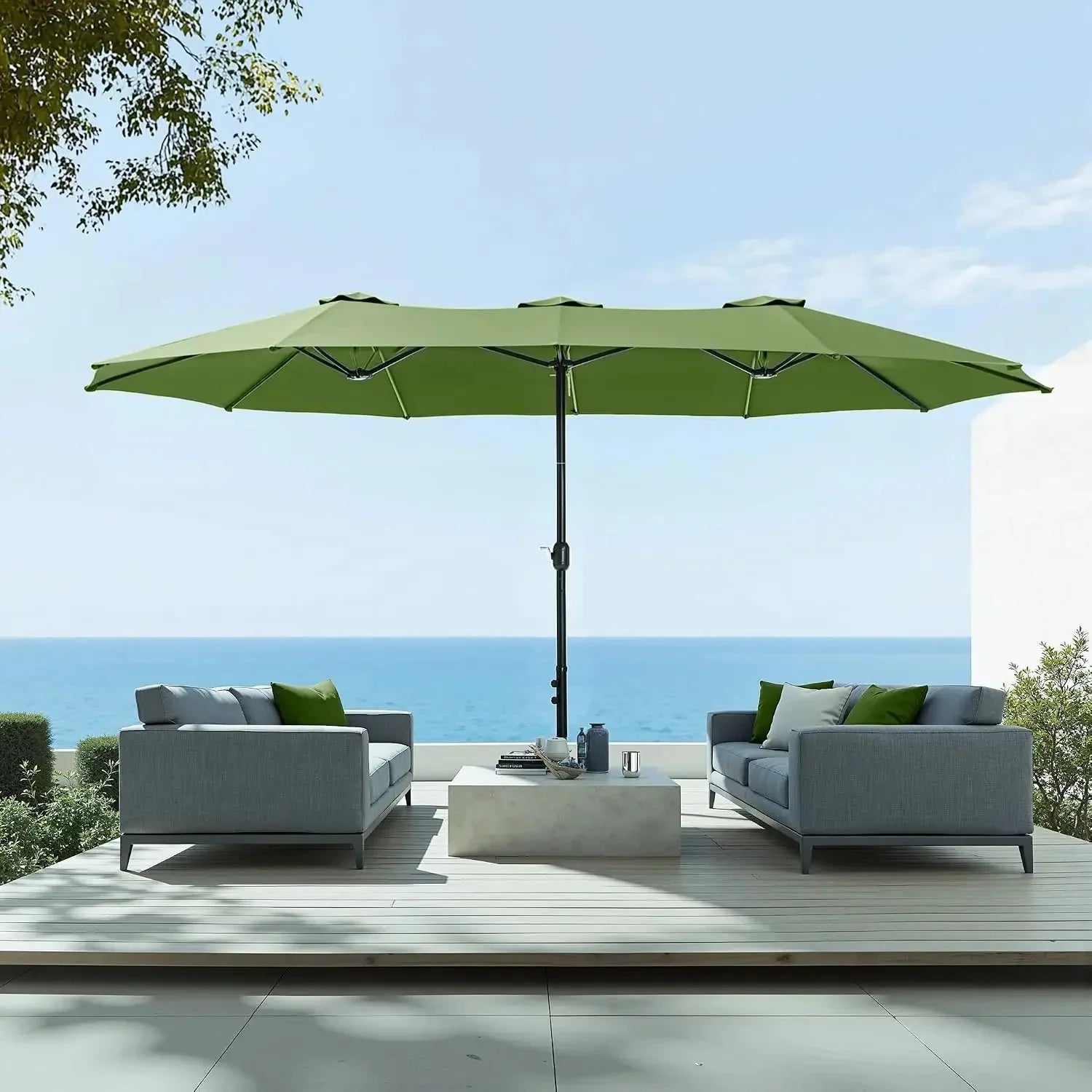 Rectangular 15ft Market Patio Umbrella With Base Stainless Steel Frame The Pet & Home Store