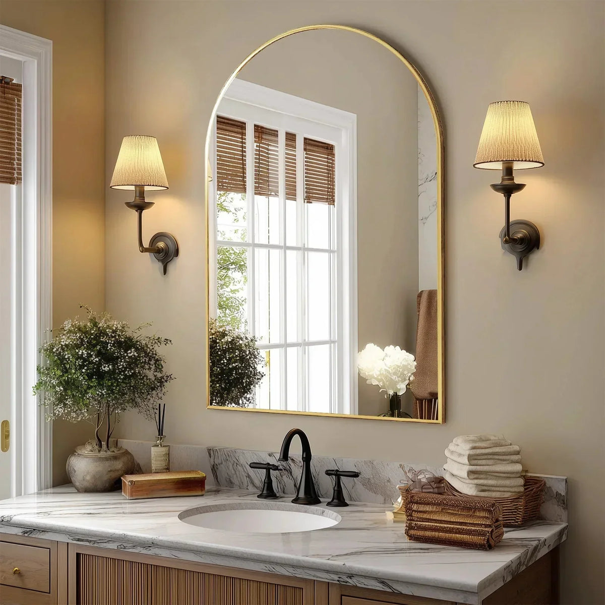 Arched Metal Framed Bathroom Mirrors for Wall  Hanging Mirror Glass Mirror Modern Wall Decor For Bedroom Entryway The Pet & Home Store