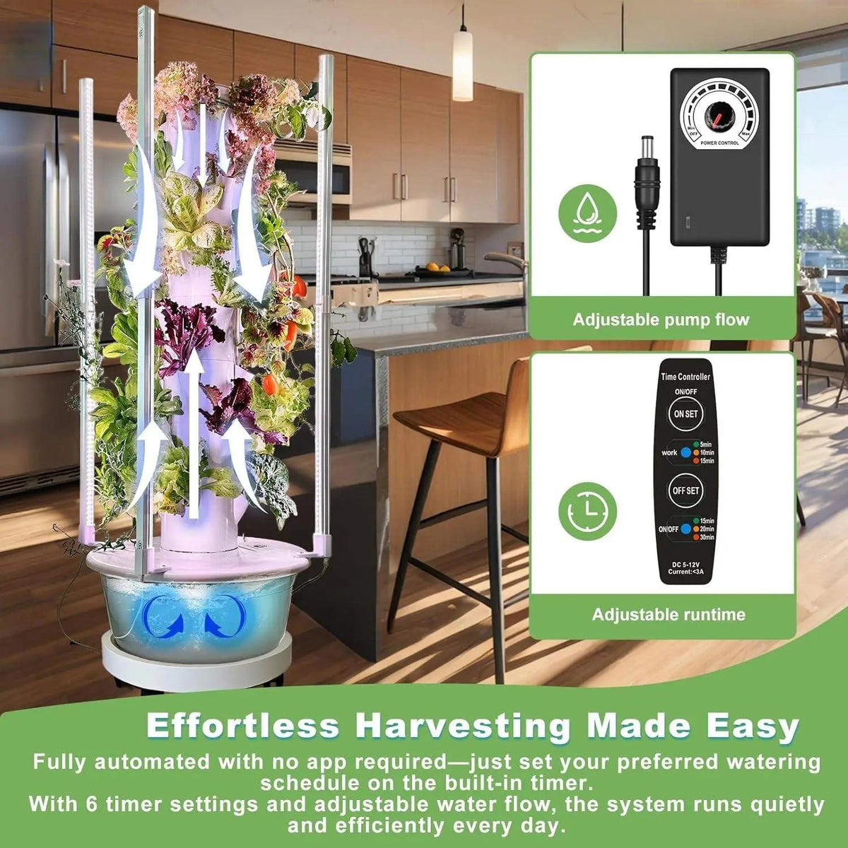 Hydroponic Tower Growing Kit System with 4 LED Grow Lights, 7 Layer 28-Pot Planter The Pet & Home Store