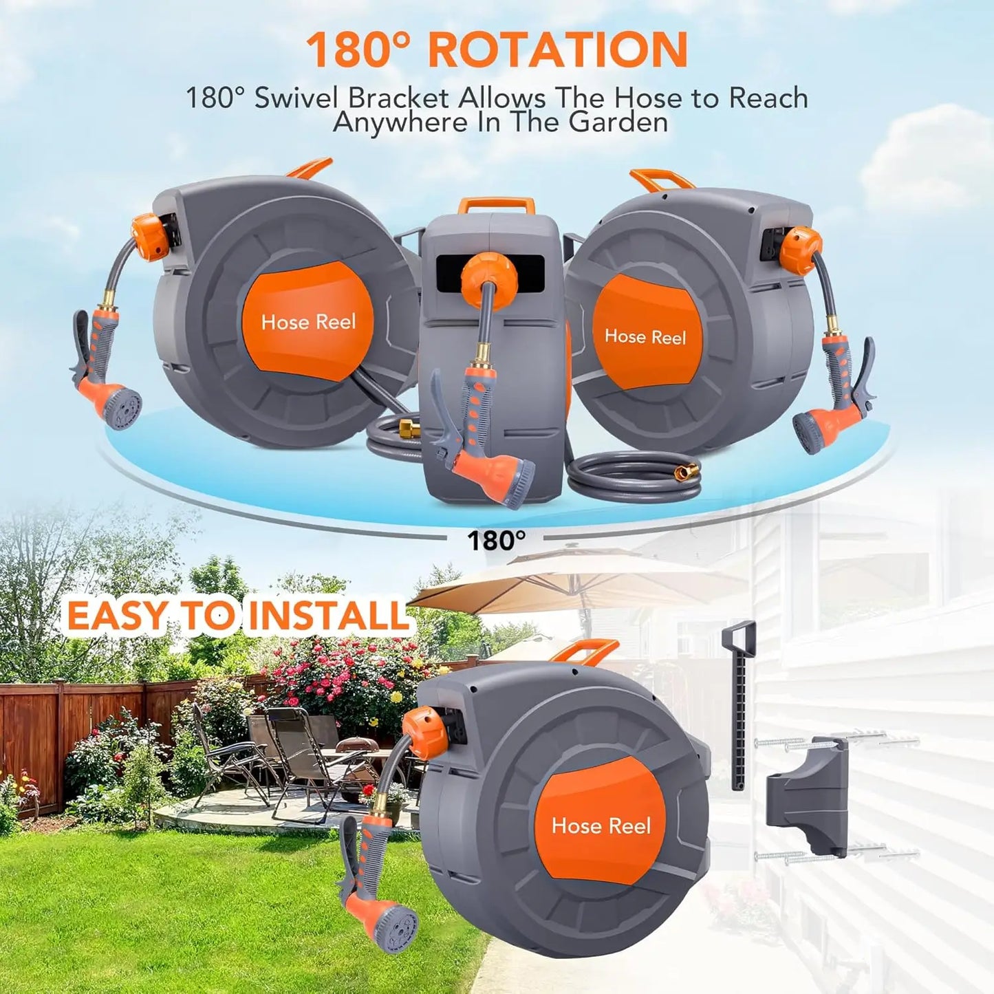 Twister.CK Retractable Garden Hose Reel With 9 Function Sprayer Nozzle