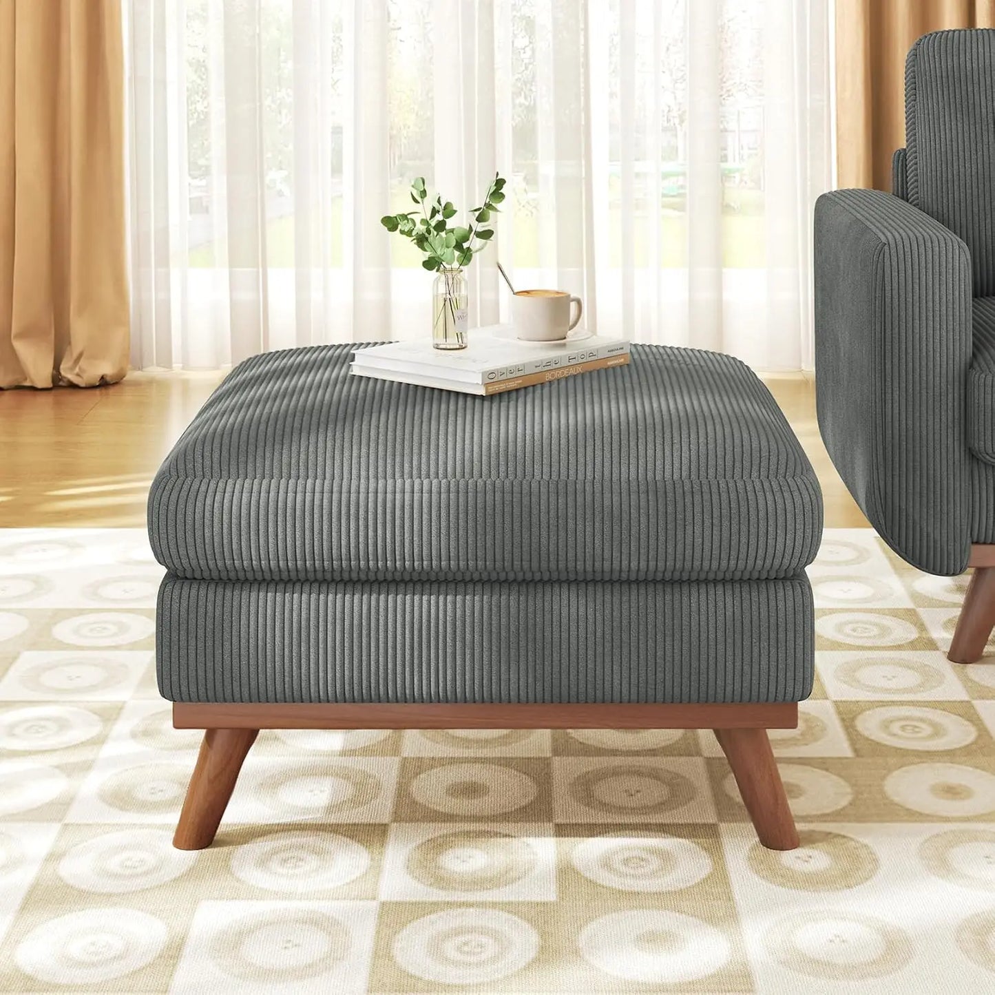 Corduroy L-Shape Modular Sofa With Movable Ottoman Sectional