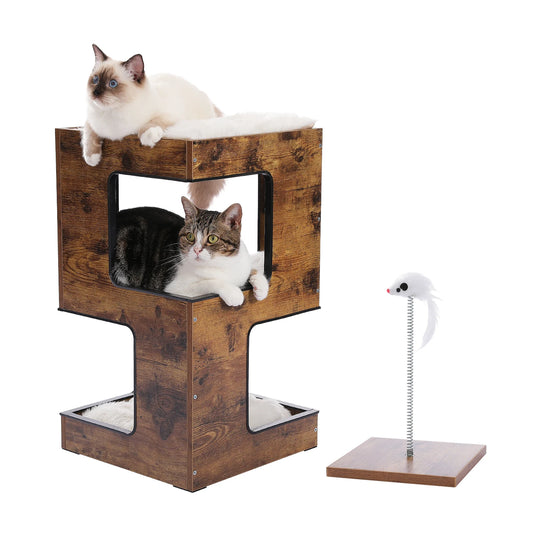 PAWZ Road Wood Cat Condo House Bed With Removable Mats