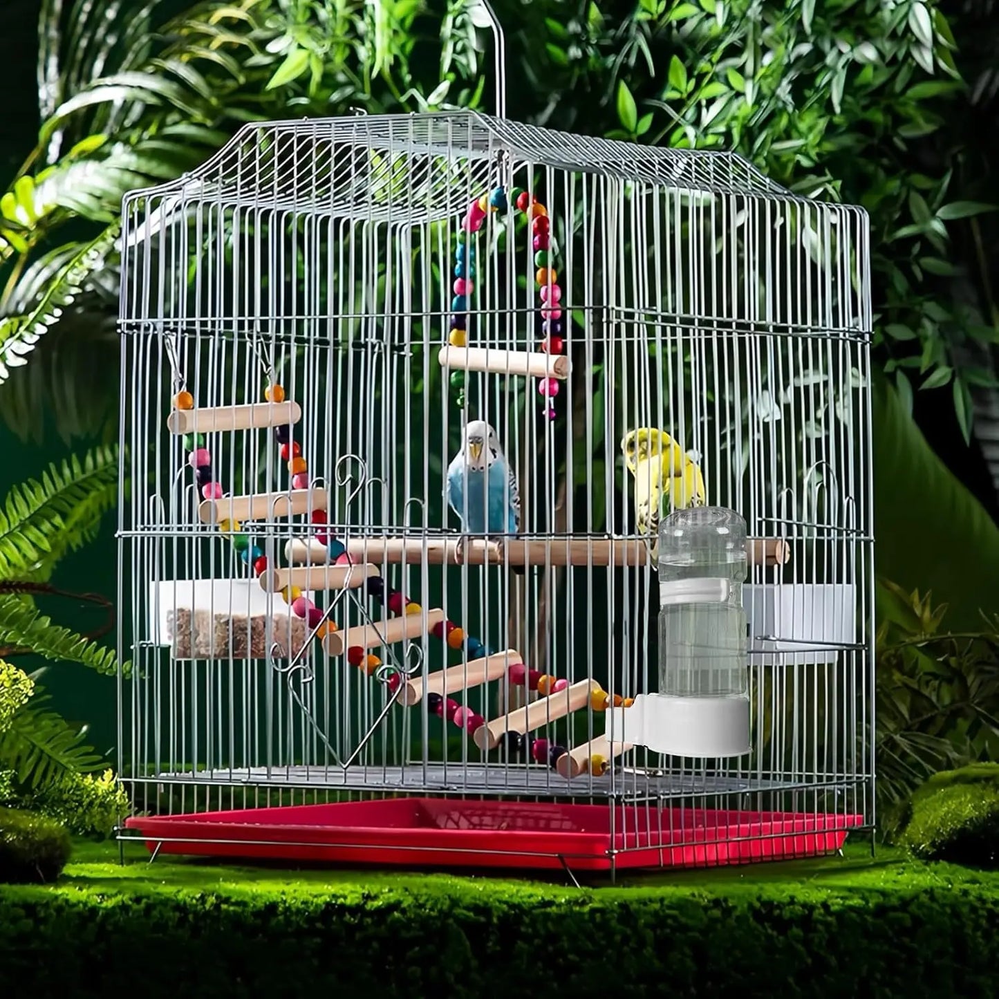 Pet Bird Automatic Water Dispenser with Gravity-Feed for Parrot Budgie Canary Cage Hanging Drinking Fountain