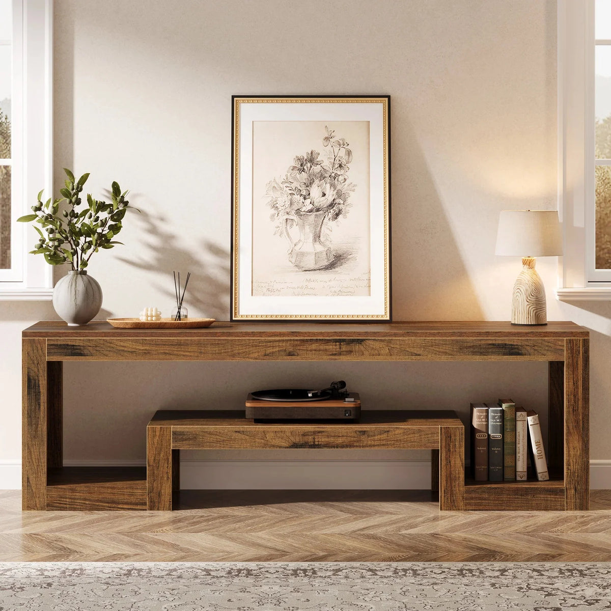 Tribesigns 63-Inch TV Stand for 55/60/65-Inch TVs, Farmhouse Entertainment Center with Open Storage Shelves, Rustic Brown Television Console for Living Room, Bedroom The Pet & Home Store
