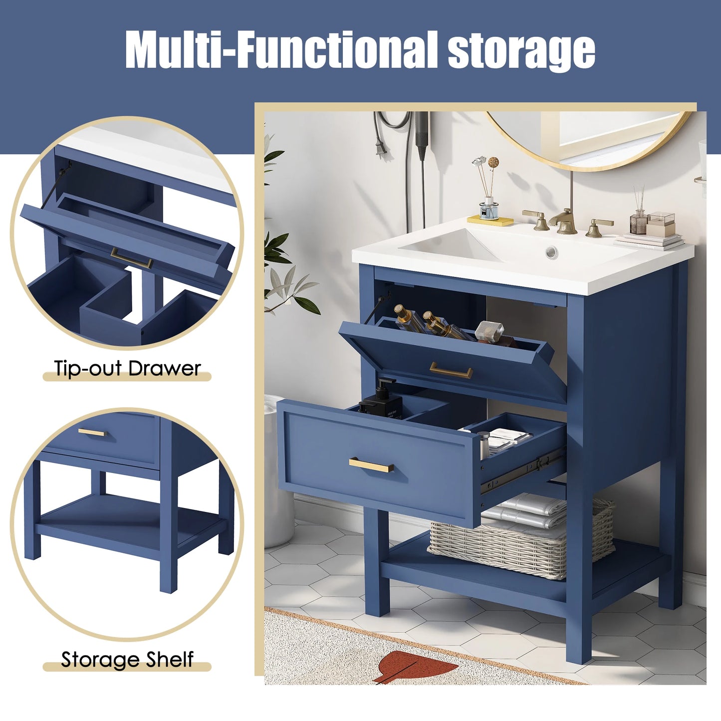 Sh.Kl Bathroom Vanity With Top Sink Free Standing Drawers