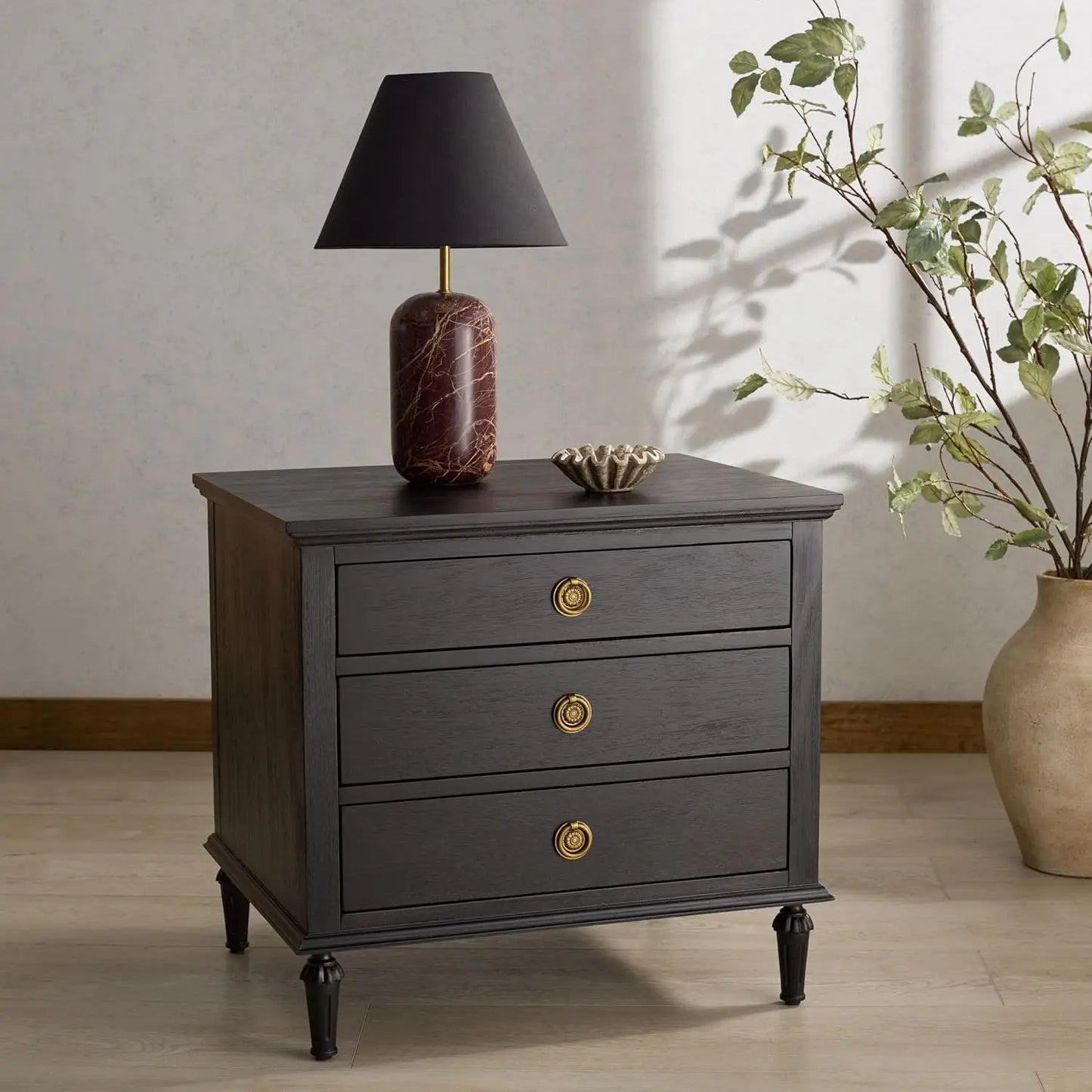 Lisabet 3 Drawer Wood Nightstand Minimalist Fully Assembled