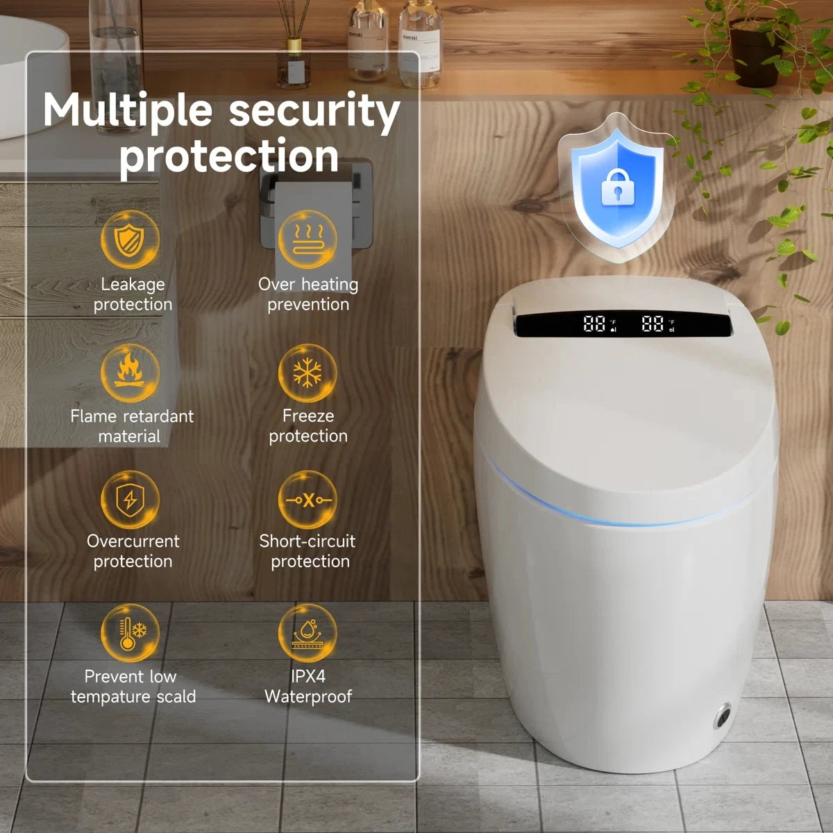 Smart Toilet With Tankless Bidet, Auto Open Lid, Dual Flush