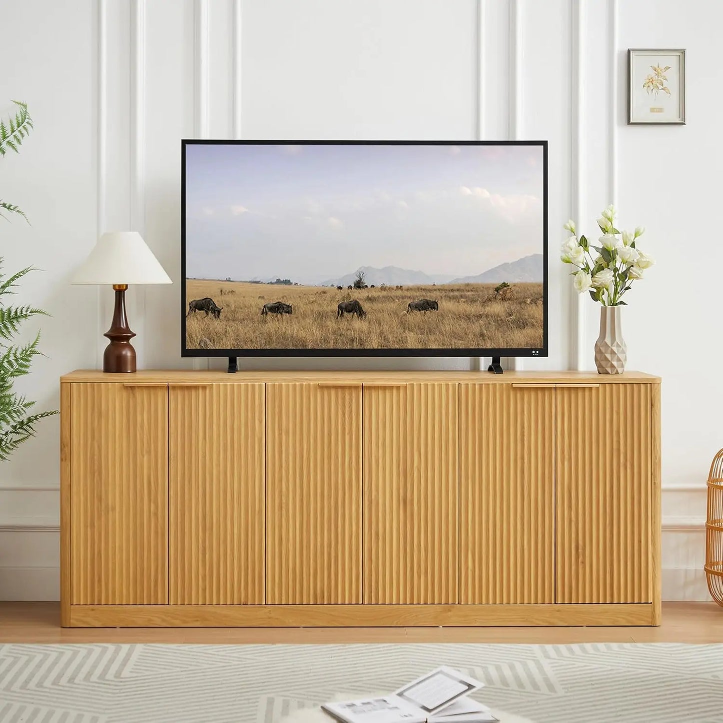 Modern TV Stand Console Cabinet With Doors And Entertainment Center