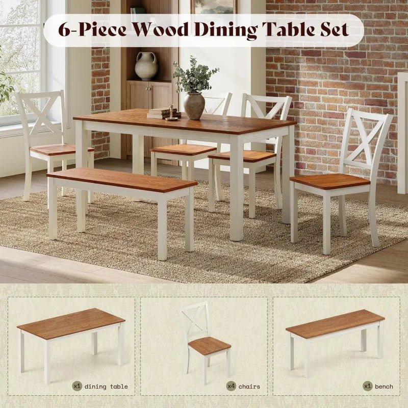 2026：6-Piece Farmhouse , 59 Wooden Table with 4 Chairs &, Kitchen & Dining Room Set 6, Space- The Pet & Home Store