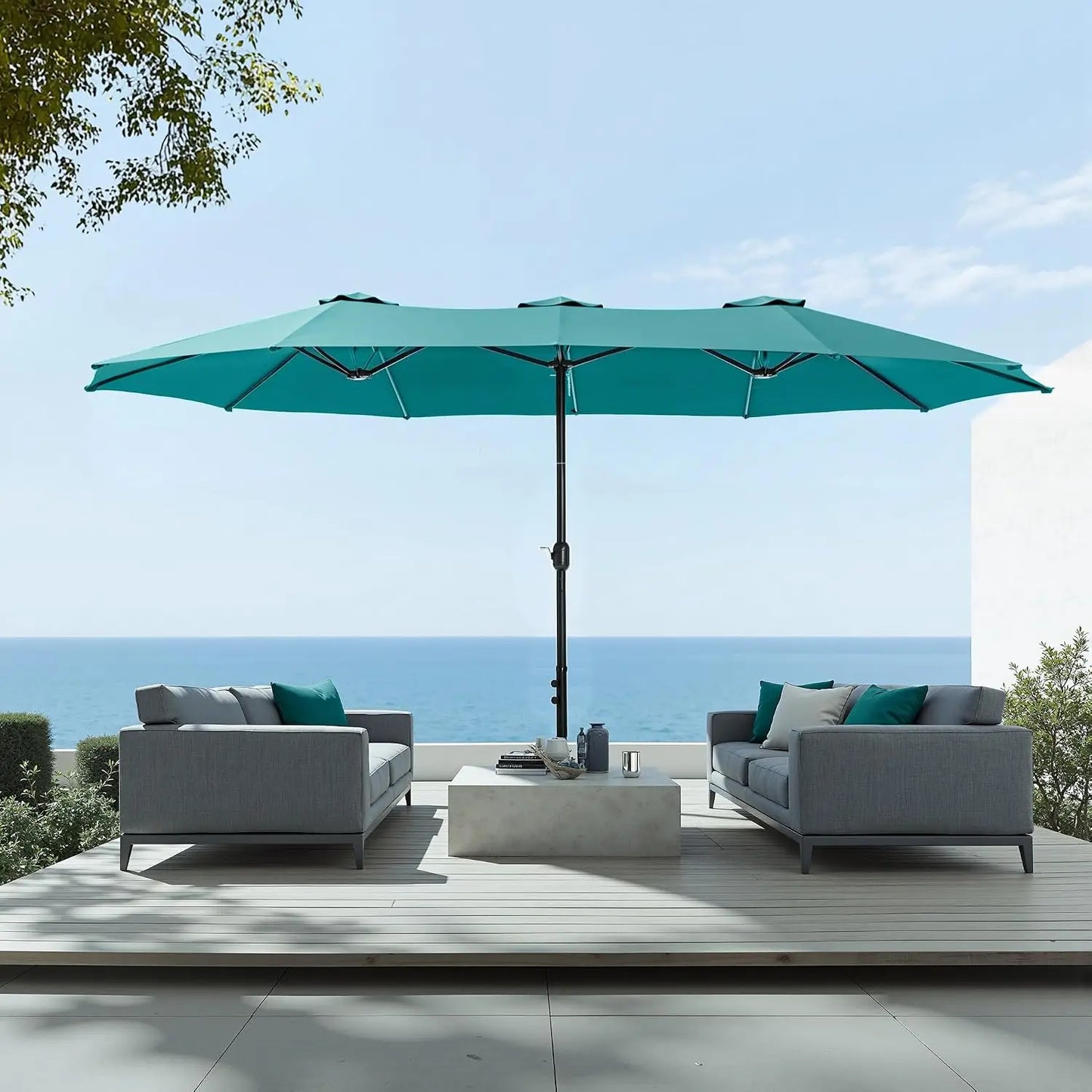 Rectangular Market Patio Umbrella Stainless Steel Frame Heavy Duty Base