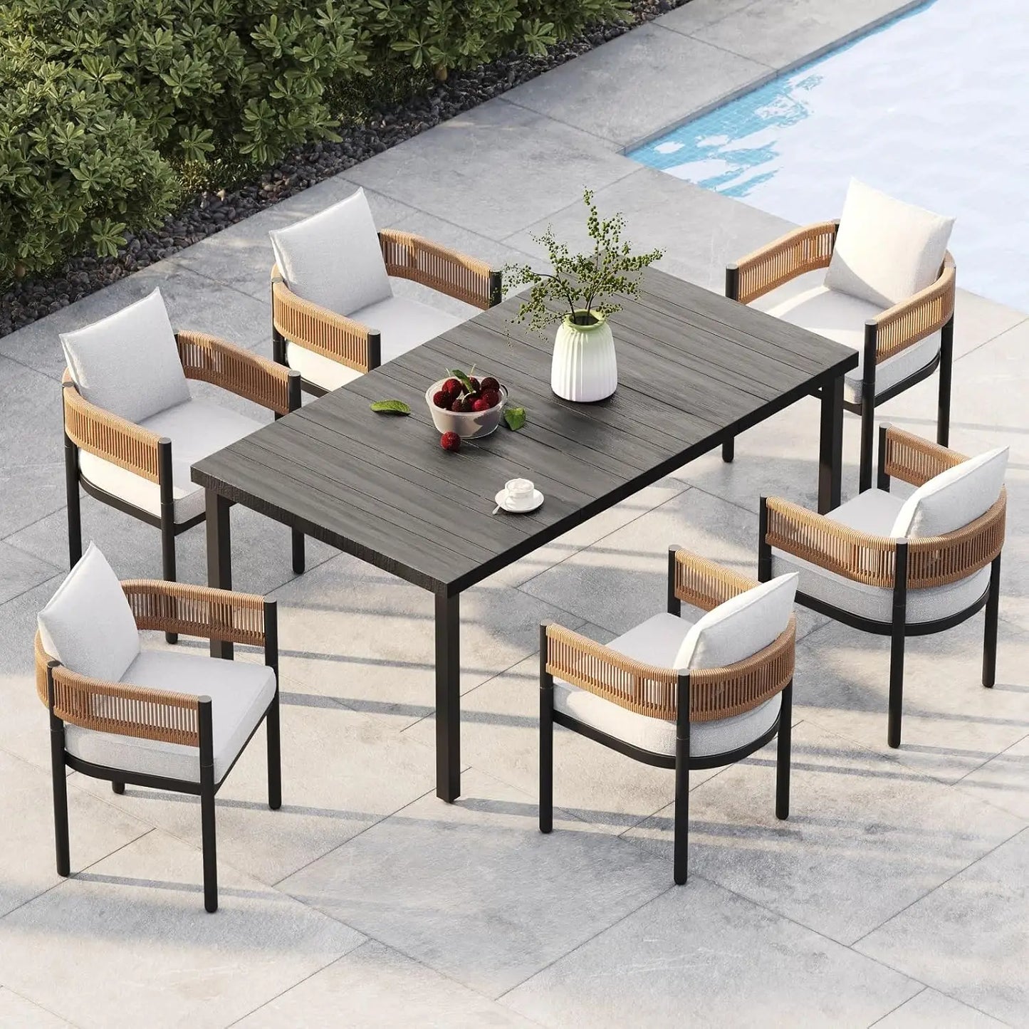 Outdoor 7-Piece Patio Dining Set With Metal Woven Chairs