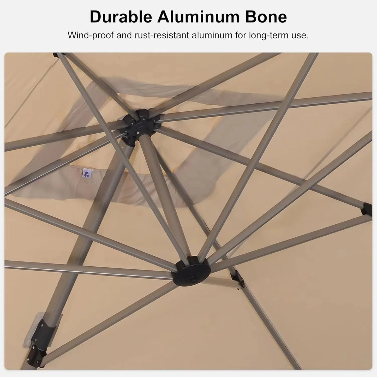 Rectangle Cantilever Umbrella, Aluminum Offset Umbrella with 360° Rotation, Champagne Frame for Pool Deck Garden, 10' X 13' Beig